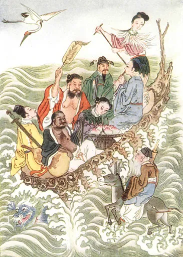 1922 年書籍插圖，八仙過海，出自 Werner《中國神話與傳說》。